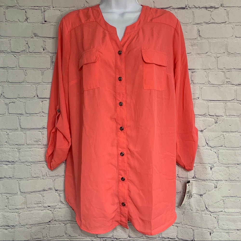 NWT AB Studio Coral Button Up Blouse